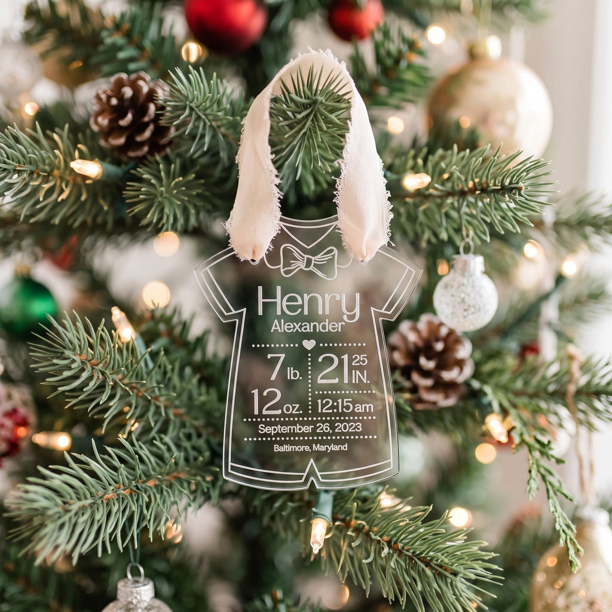 Baby Boy First Christmas Birth Stats Ornament - image 1