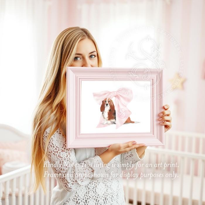 Bassett Hound Monogram Nursery Print: Pink Bow Girl Room Decor - image 2