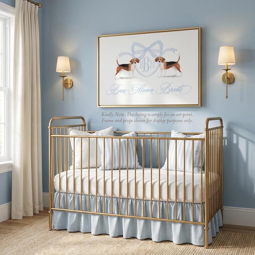 Beagle Monogram Crest Print: Baby Boy Nursery Wall Art - image 1