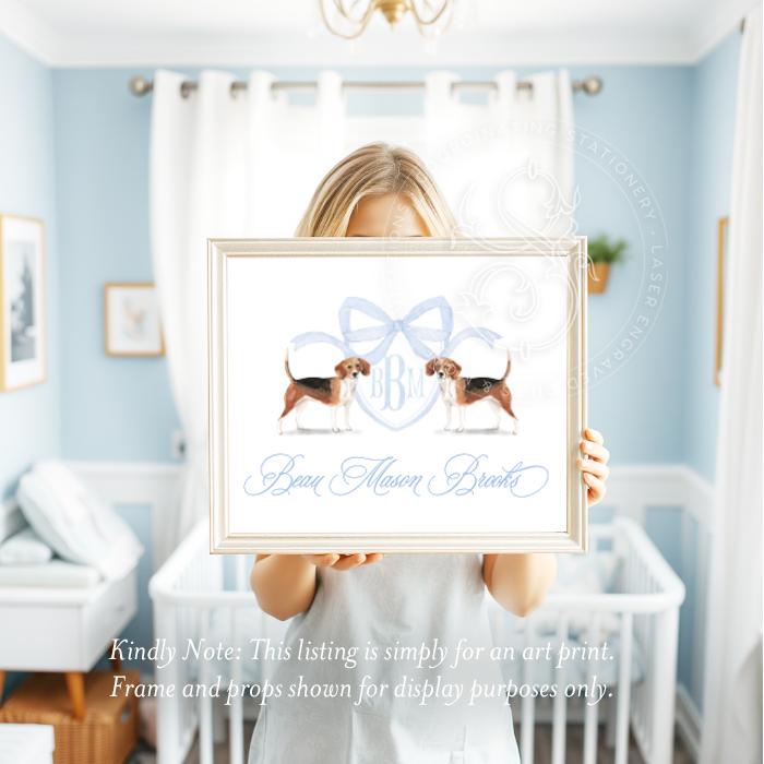 Beagle Monogram Crest Print: Baby Boy Nursery Wall Art - image 2