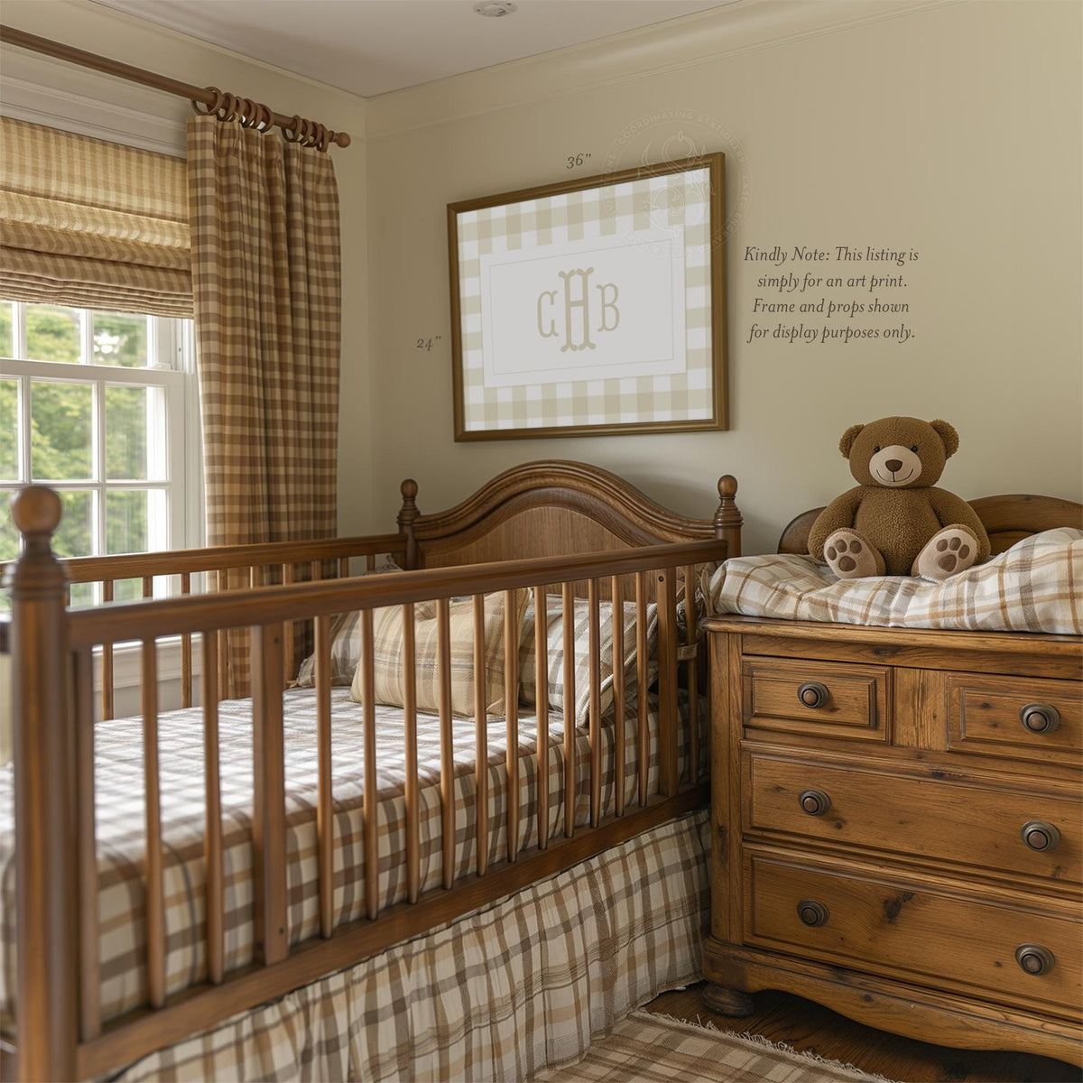 Beige Gingham Over Crib Monogram Print for Baby Boy Nursery - image 1