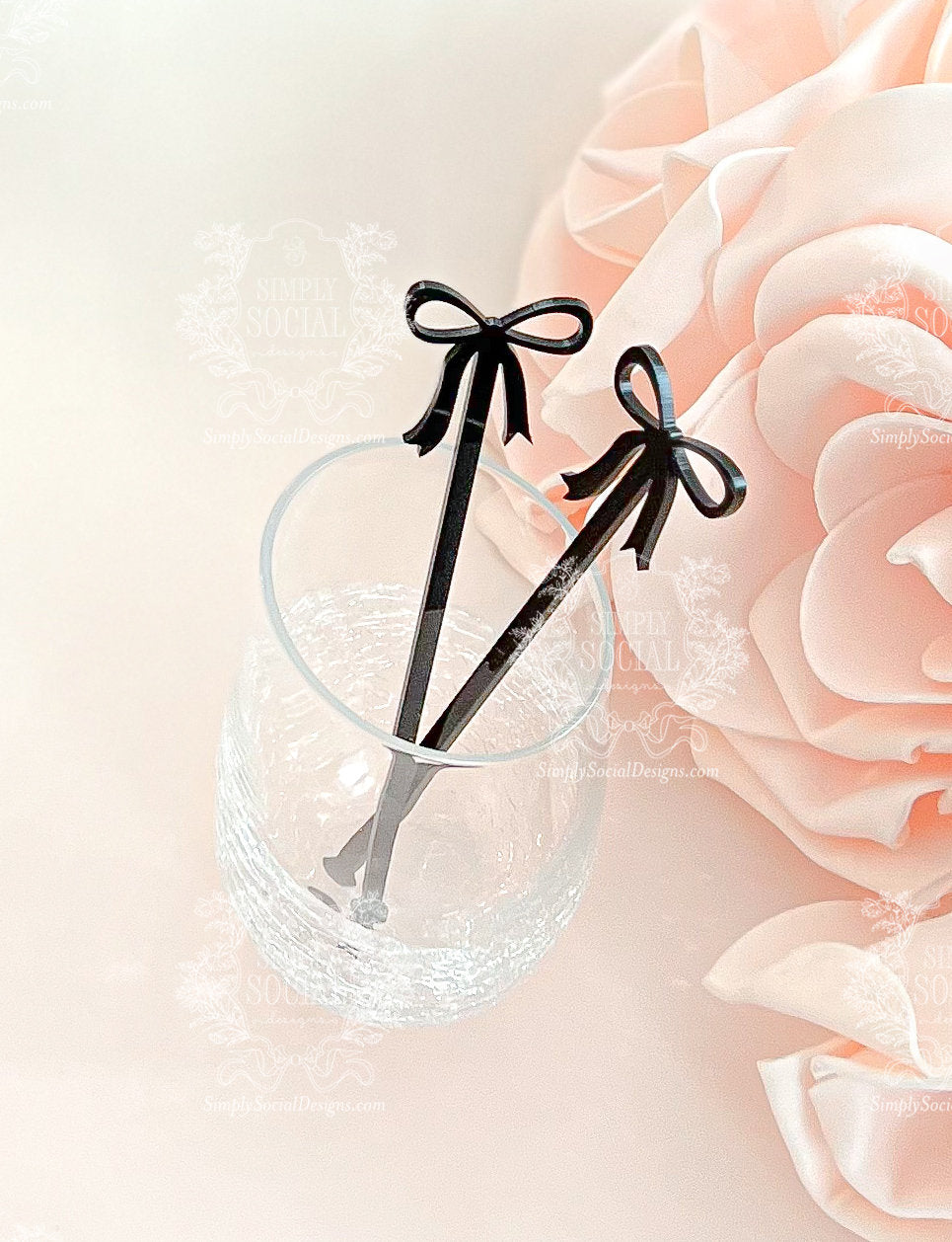 Black bow acrylic drink stirrers for parties
