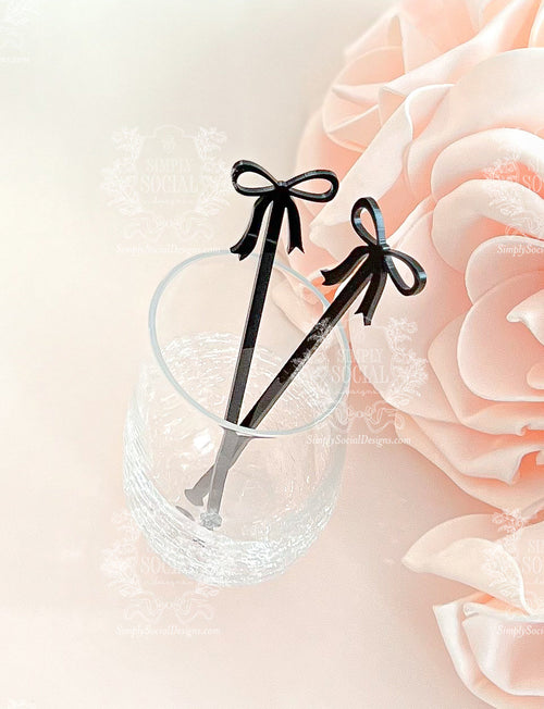 Black bow acrylic drink stirrers for parties