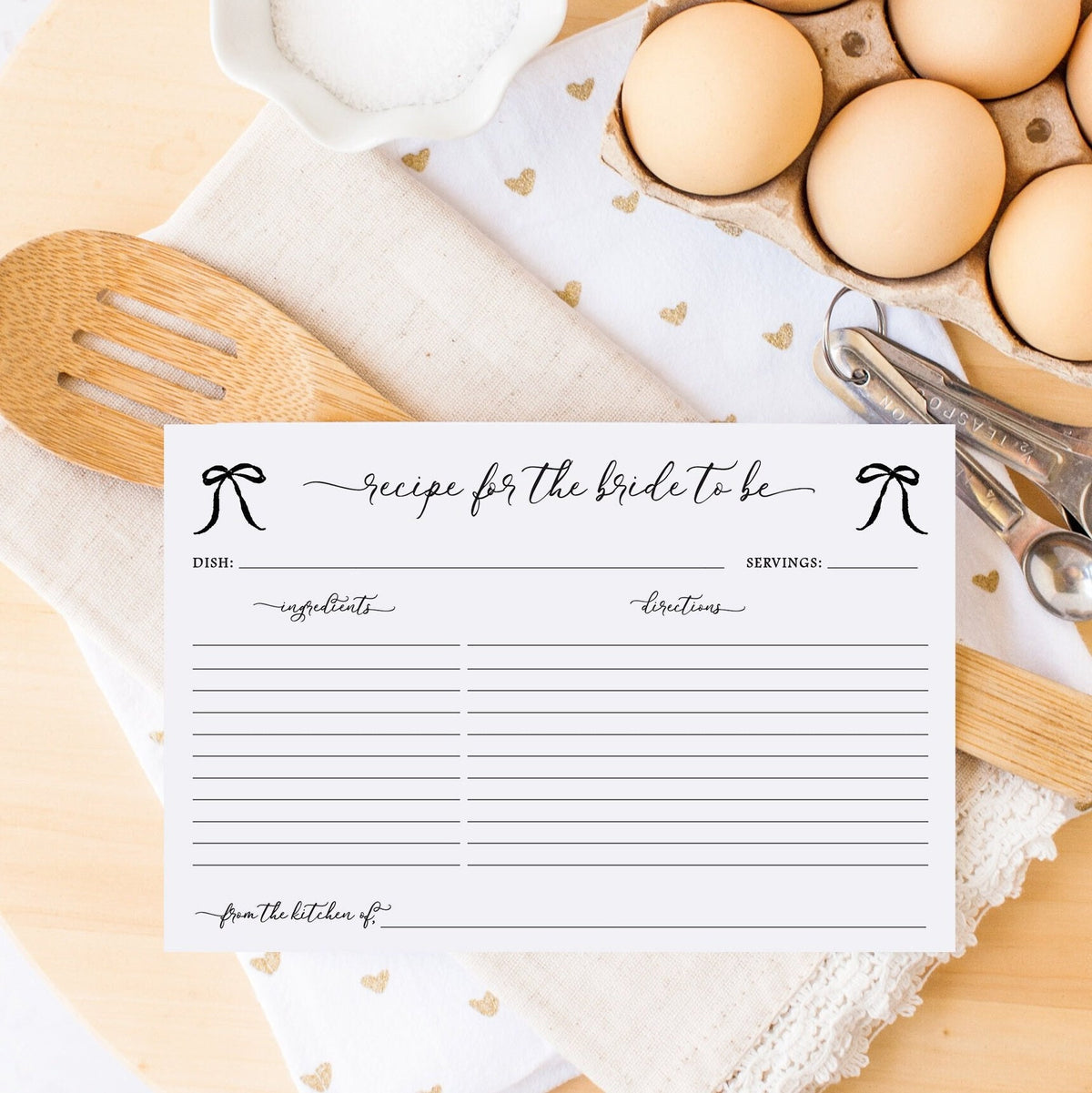 Black bow printed bridal shower recipe cards