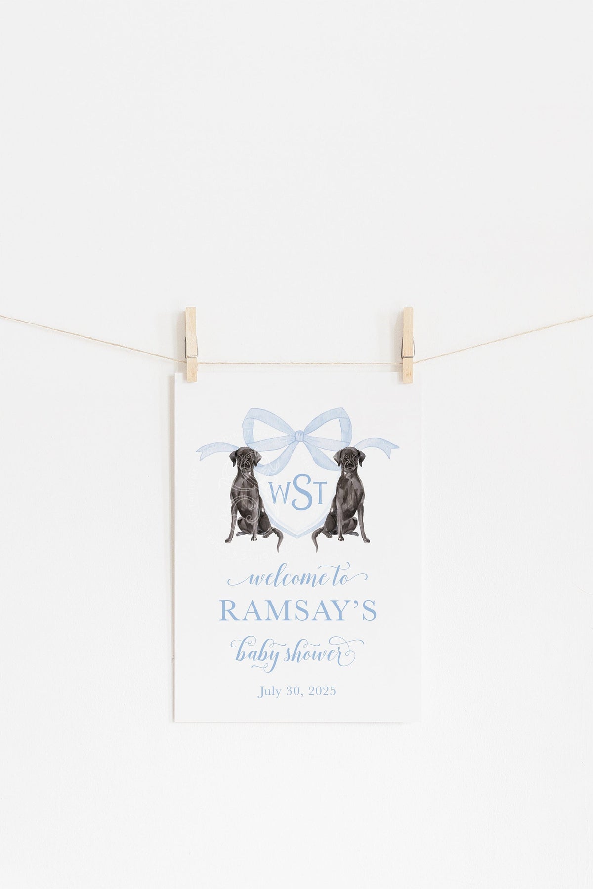 Black Labrador watercolor crest baby shower welcome sign