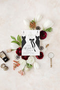 Black and white watercolor gown printed bridal brunch invitations
