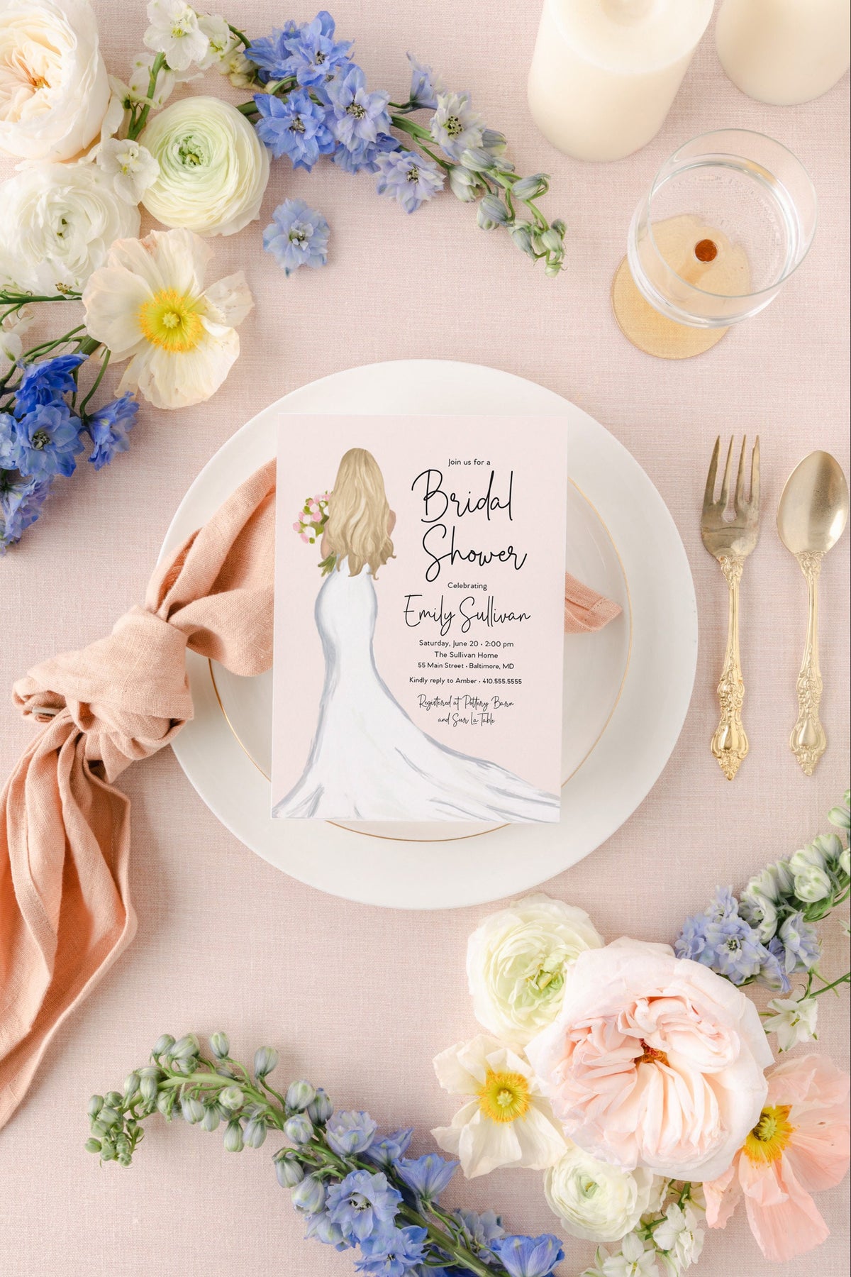 Blonde bride digital bridal shower invitation