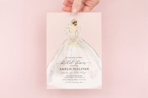 Blonde bride wedding dress digital bridal shower invitation