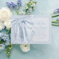 Blue Baby Shower Invitations: Classic Monogram Bow Design printed invitation