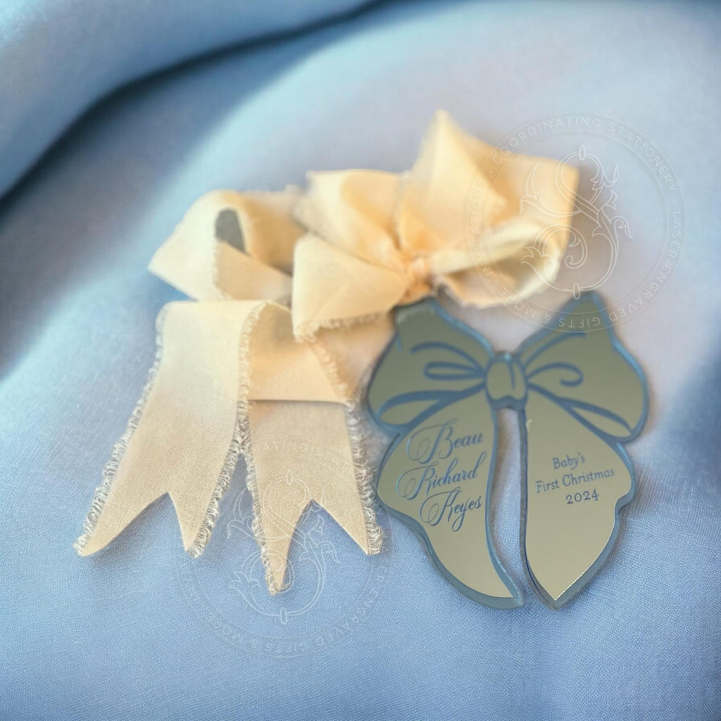 Blue Bow Baby Boy Birth Stats Ornament - image 2