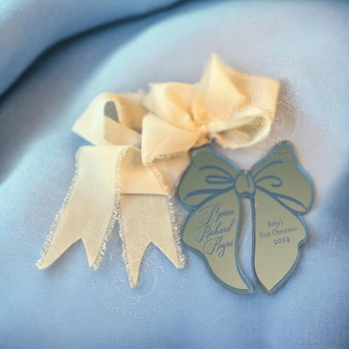 Blue Bow Baby Boy Birth Stats Ornament - image 2