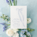Blue bow whimsical printed bridal shower invitations