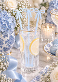 Blue bow acrylic drink stirrers for baby boy shower