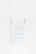 Blue Bow Hand Drawn Baby Shower Welcome Sign