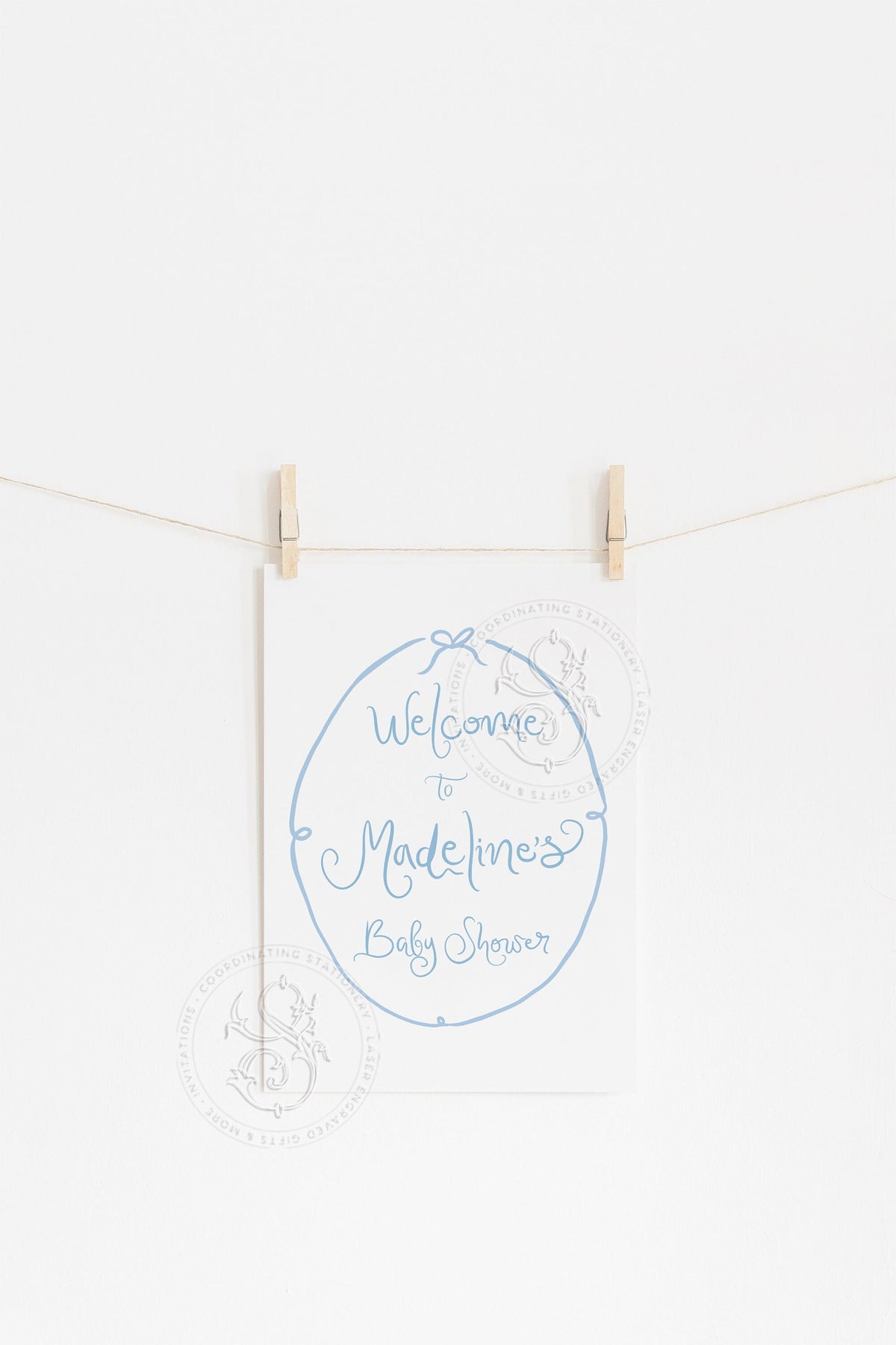 Blue Bow Hand Drawn Baby Shower Welcome Sign