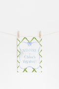Blue Bow Watercolor Trellis Baby Shower Welcome Sign
