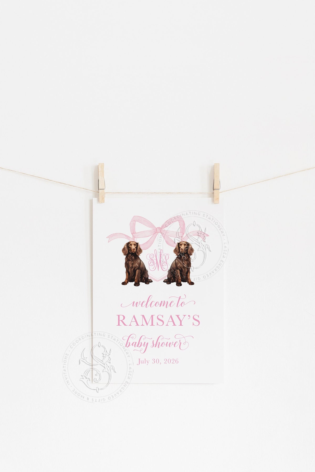 Blue Boykin Spaniel Baby Shower Welcome Sign