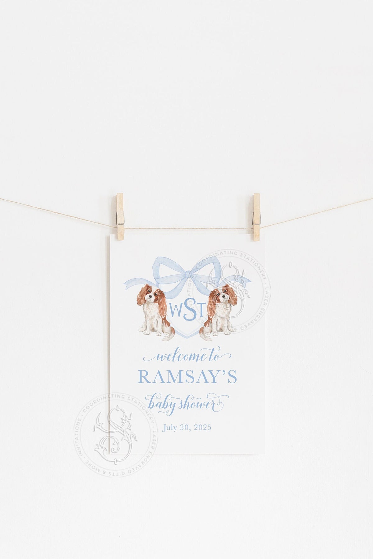 Blue Cavalier King Charles Spaniel Baby Shower Welcome Sign