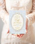 Blue floral printed bridal tea invitations