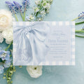 Blue Gingham Baby Shower Invitations: Classic Bow Monogram | Digital File