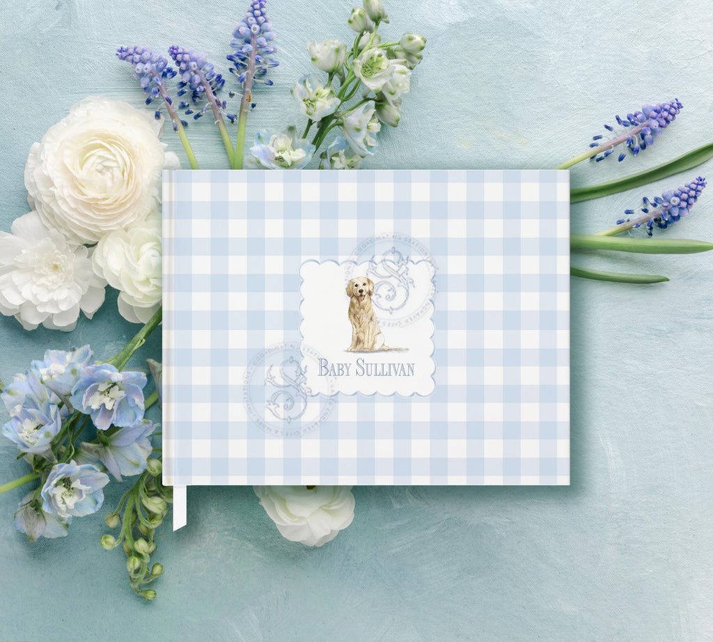 Blue Gingham Golden Retriever Baby Shower Guest Book - image 2