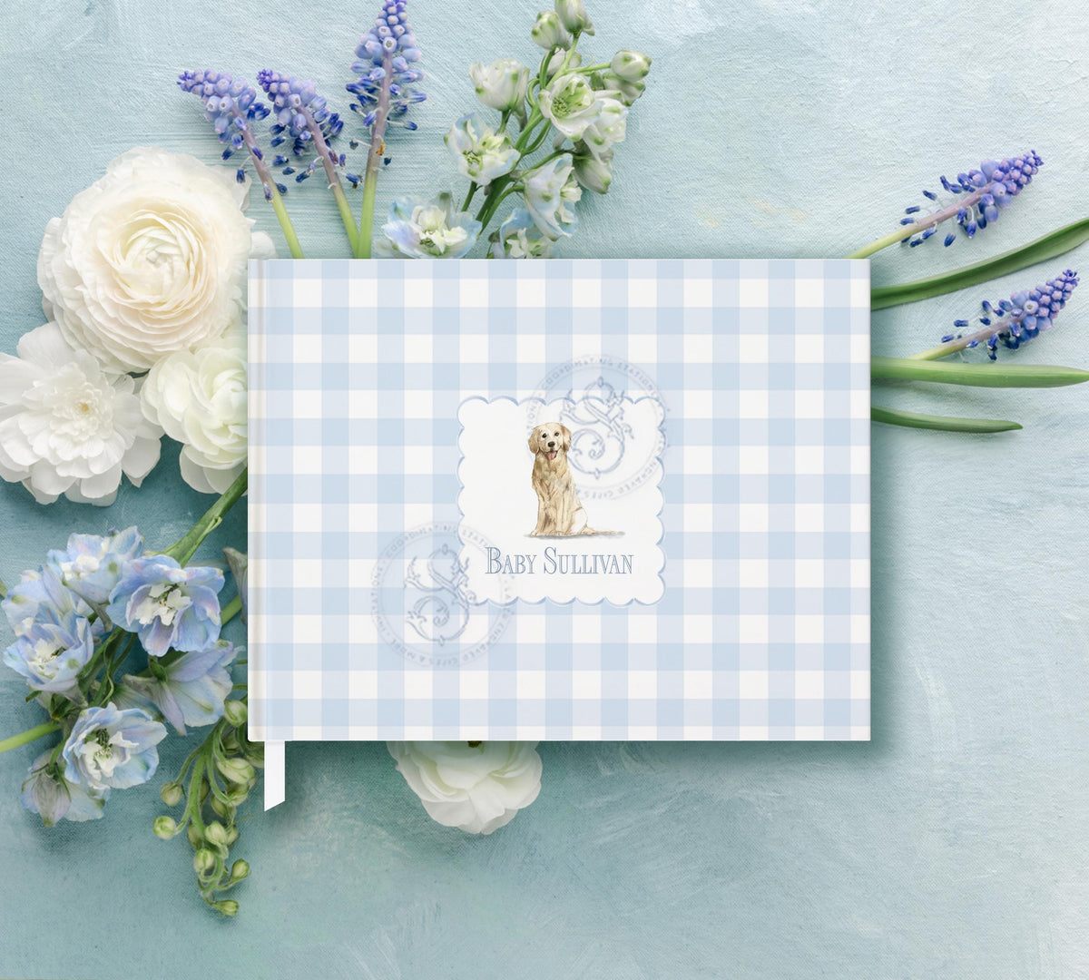 Blue Gingham Golden Retriever Baby Shower Guest Book - image 2