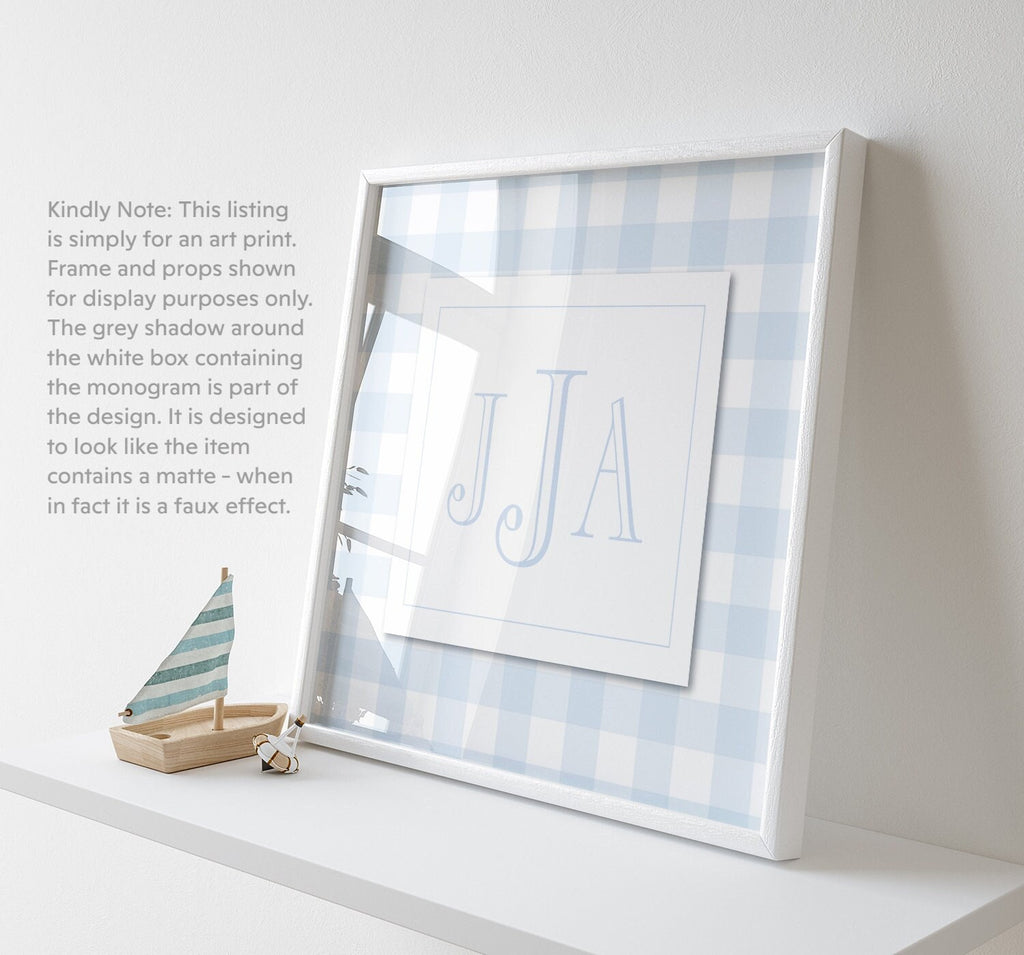 Blue Gingham Monogram Print: Boy Nursery Wall Art - image 1
