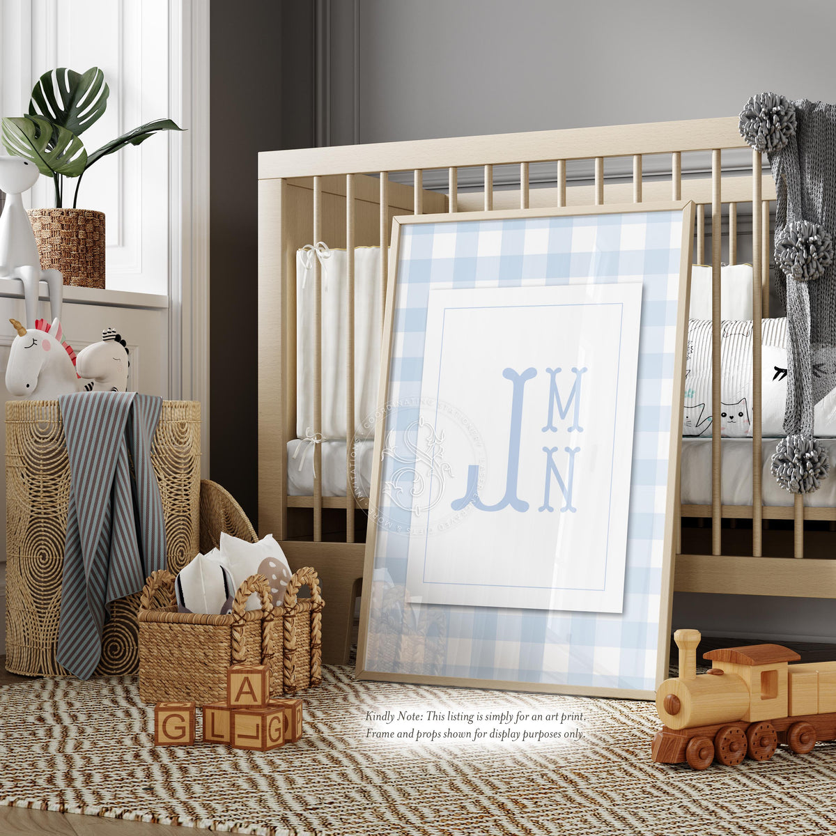 Blue Gingham Monogram Wall Art: Baby Boy Nursery Decor - image 2