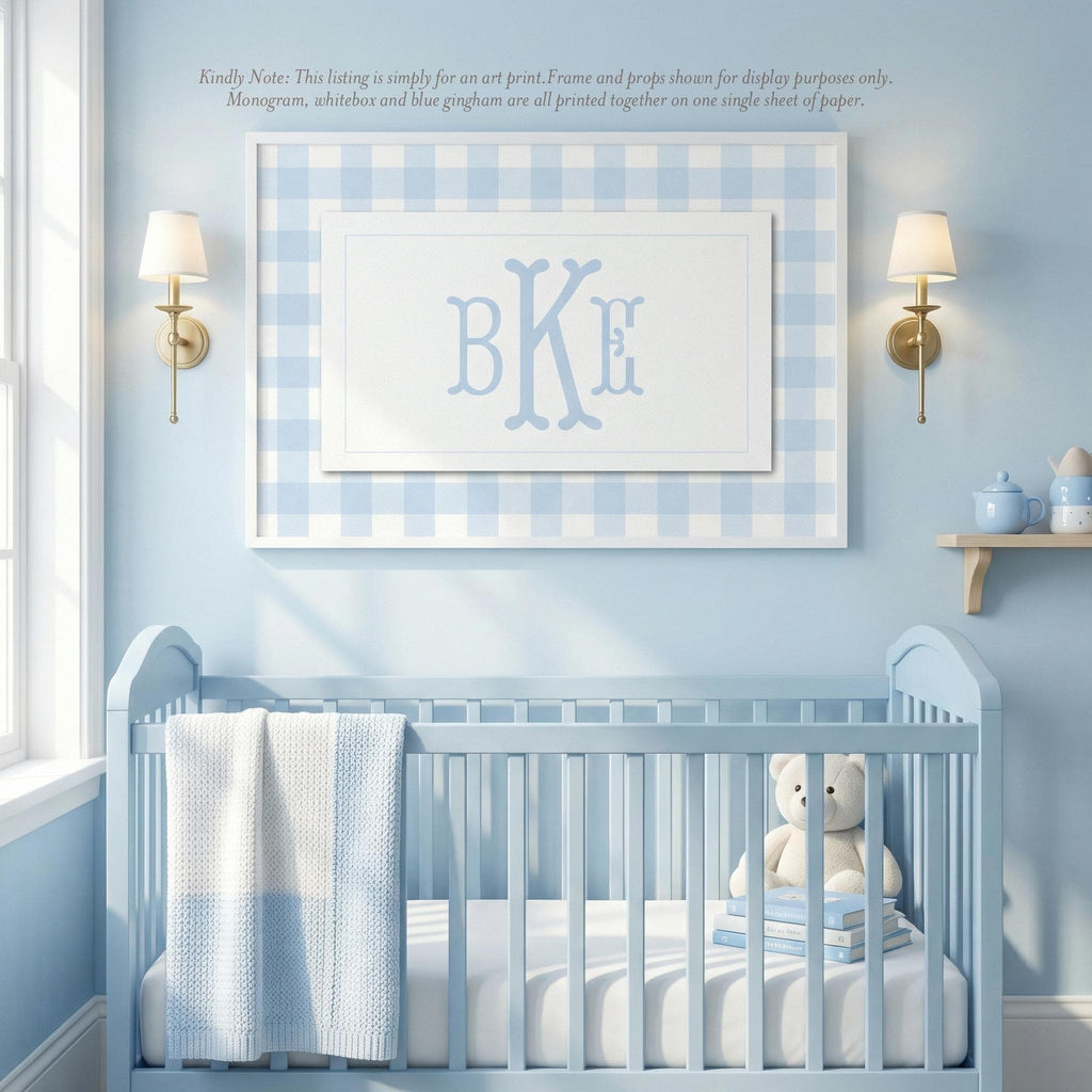 Blue Gingham Monogram Wall Art: Boy Nursery Decor - image 1