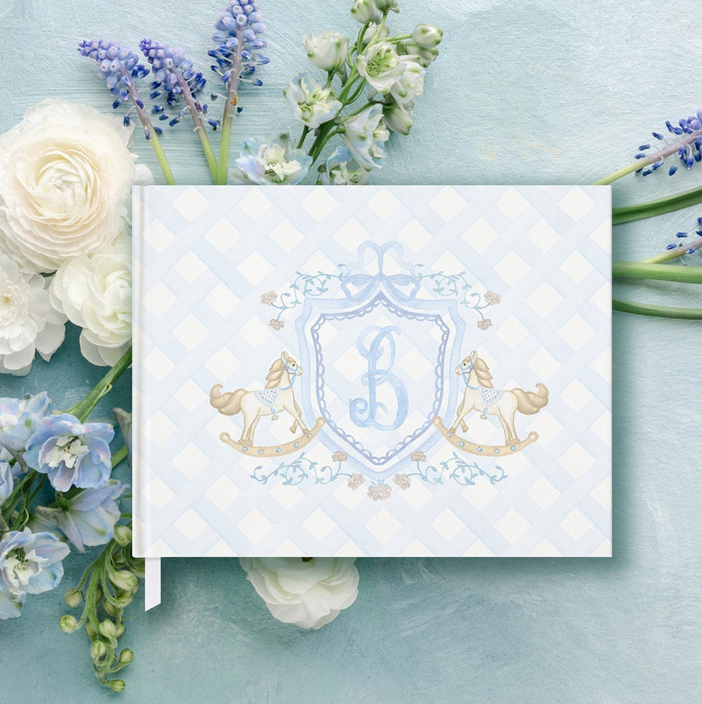 Blue Gingham Rocking Horse Monogram Guest Book - image 2