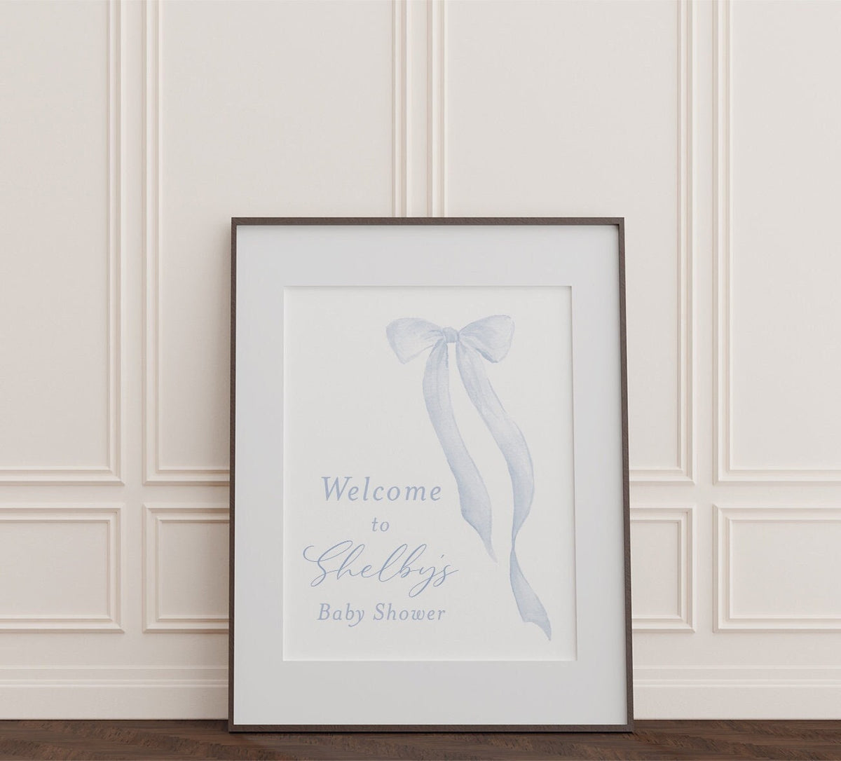 Blue Heirloom Bow Baby Shower Welcome Sign