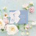 Blue monogram bow digital baby shower invitation