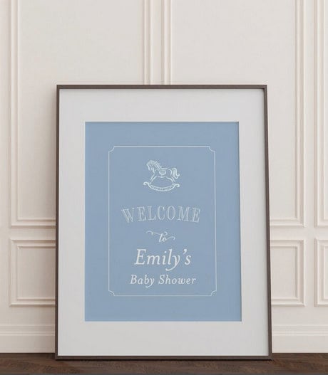 Blue Rocking Horse Baby Shower Welcome Sign