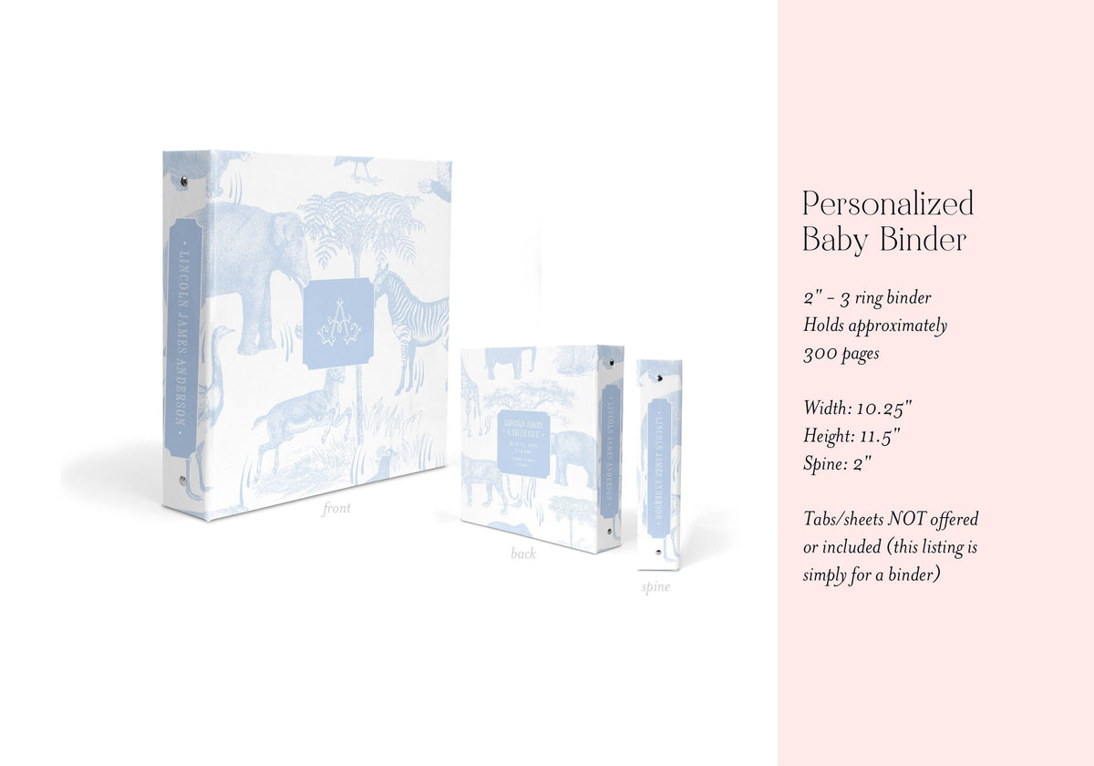Blue safari toile personalized baby book binder