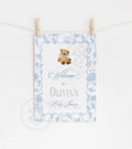 Blue Toile Chinoiserie Baby Shower Welcome Sign