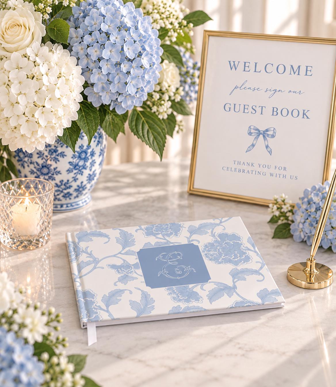 Blue Toile Chinoiserie Bridal Shower Guest Book - image 1