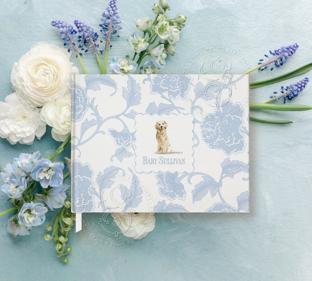 Blue Toile Golden Retriever Baby Shower Guest Book - image 1