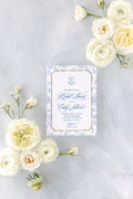 Blue and white chinoiserie monogram digital bridal shower invitation