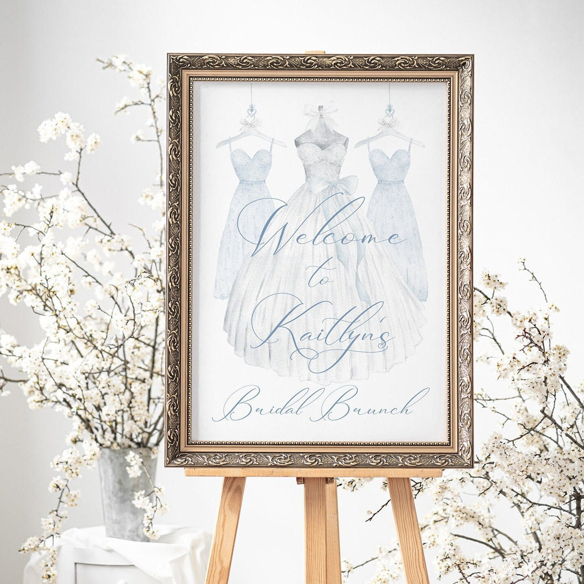 Blue & White Dress Bridal Shower Welcome Sign