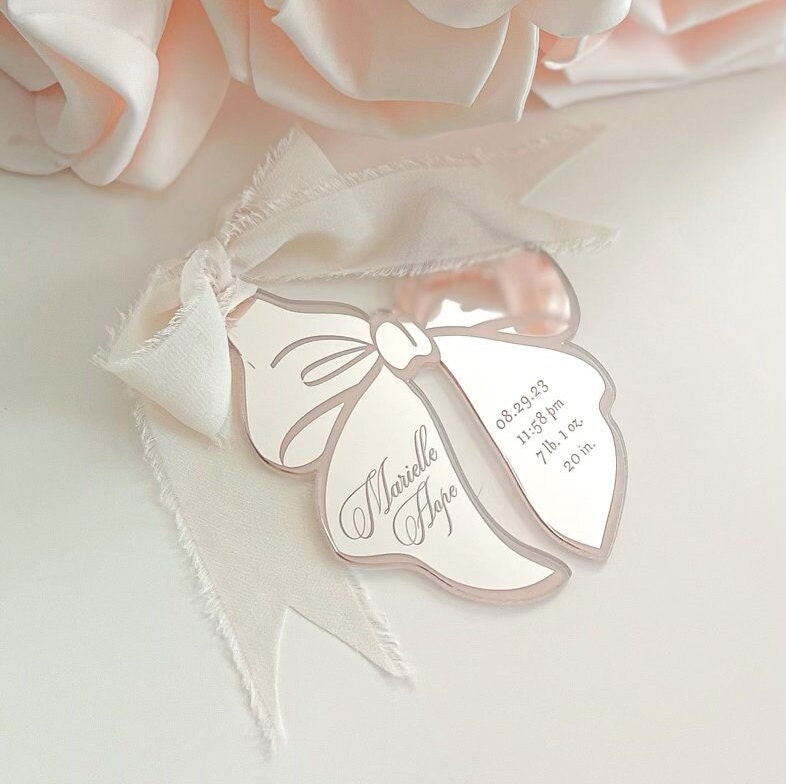 Bow Baby Girl Birth Stats Ornament - image 1