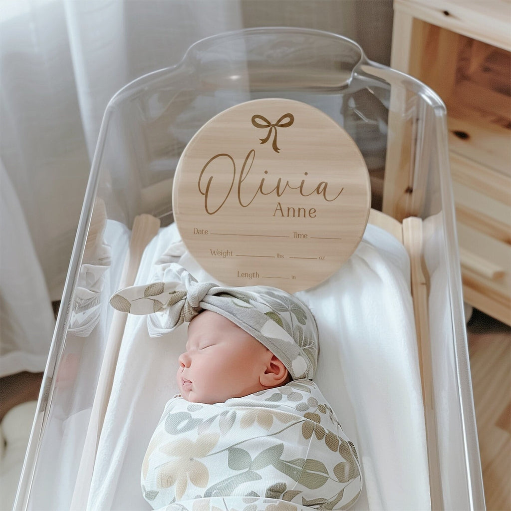 Bow Baby Girl Birth Stats Sign - image 1