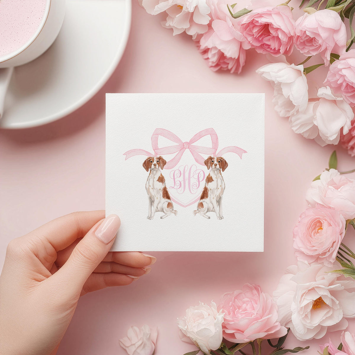 Brittany Spaniel Baby Shower Napkins: Custom Monogrammed Paper Napkins