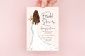 Brunette bride elegant gown printed bridal shower invitations