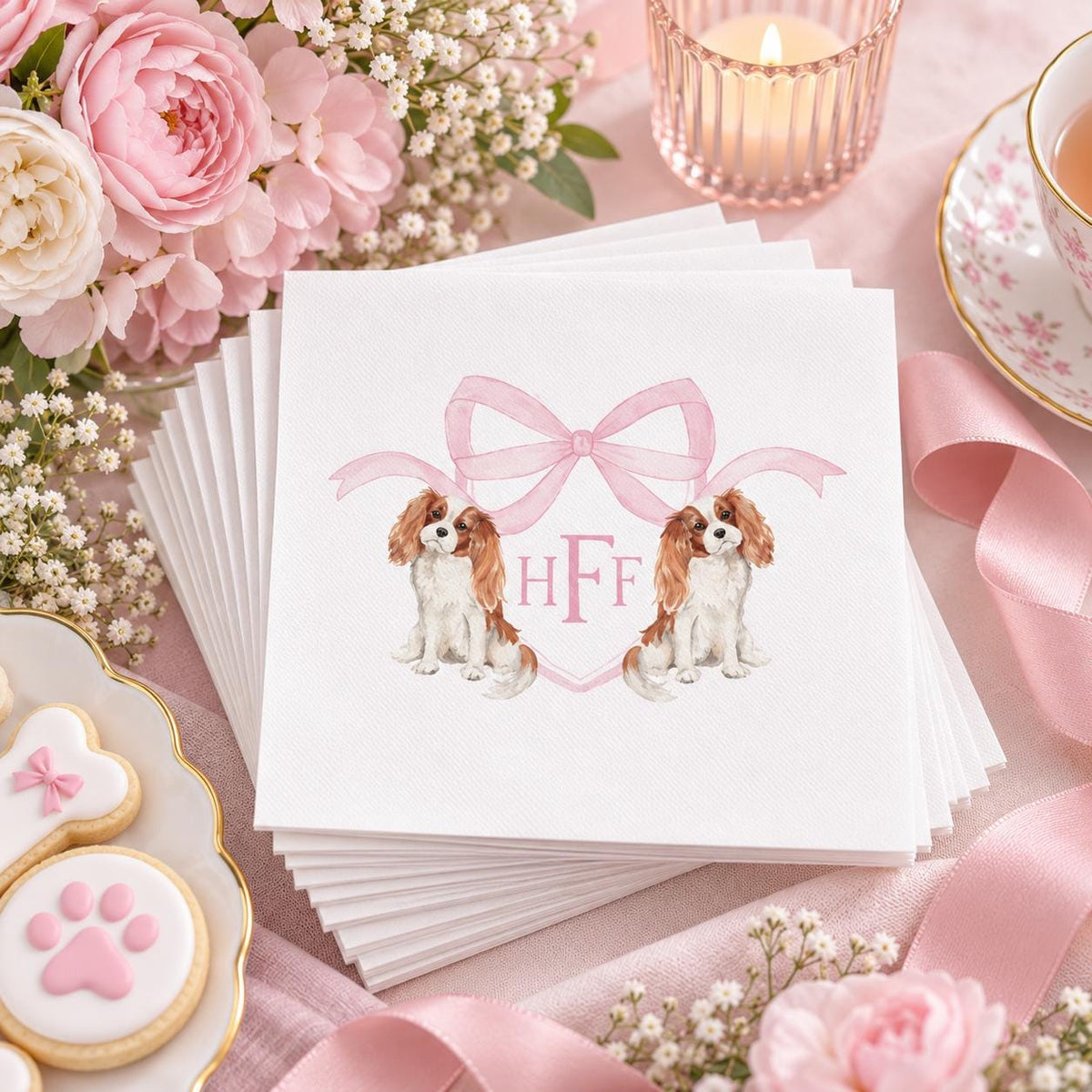Cavalier King Charles Spaniel Napkins: Custom Monogram Baby Shower