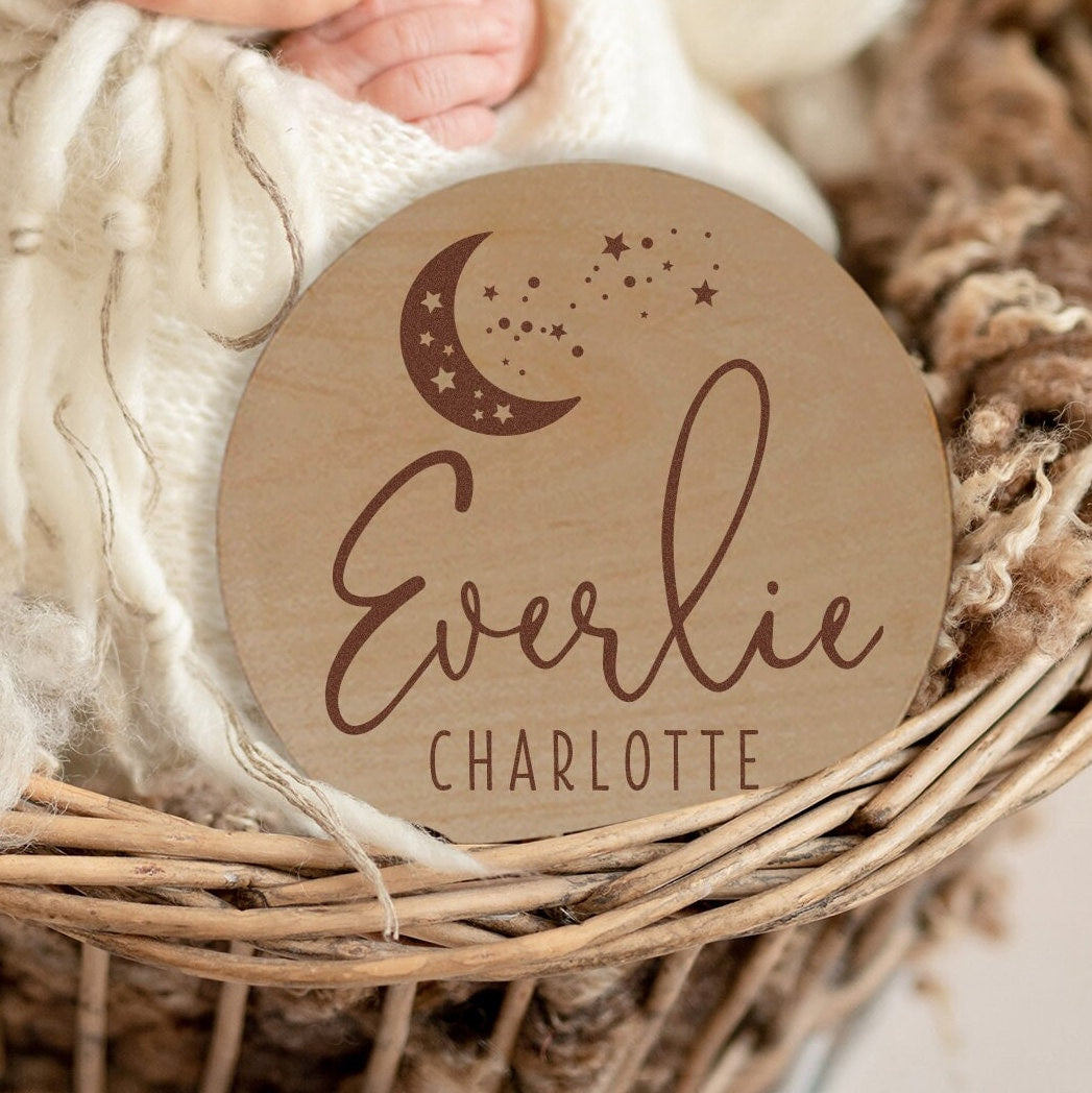 Celestial Moon & Stars Baby Name Sign - image 1
