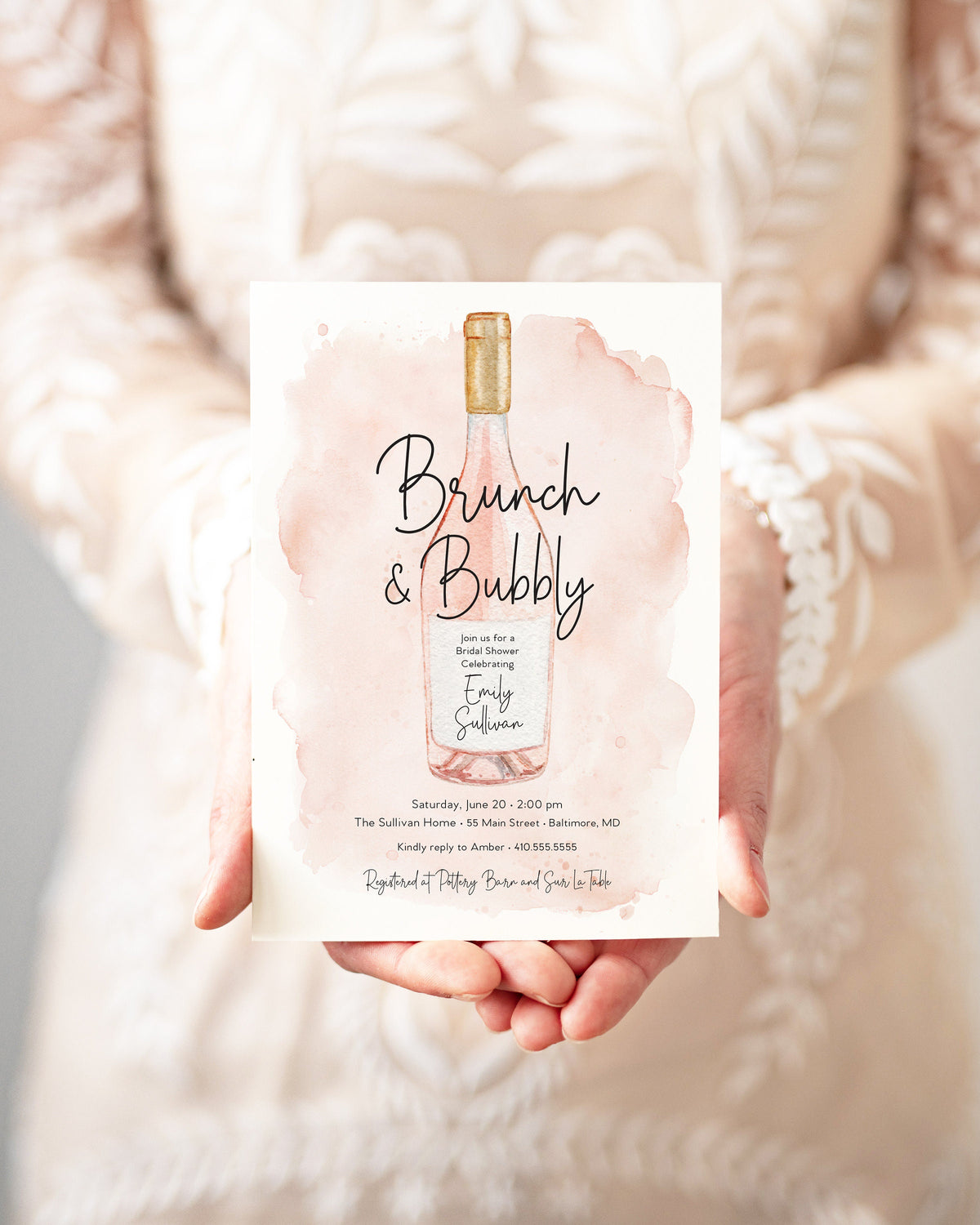 Champagne brunch and bubbly printed bridal shower invitations