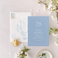 Classic blue rocking horse printed baby shower invitations