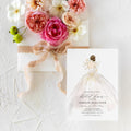 Classic wedding dress printed bridal shower invitations