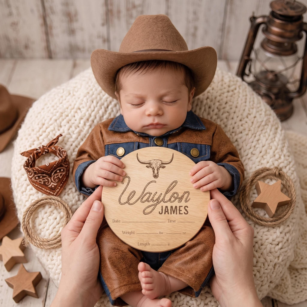 Cowboy Baby Birth Stats Sign - image 1