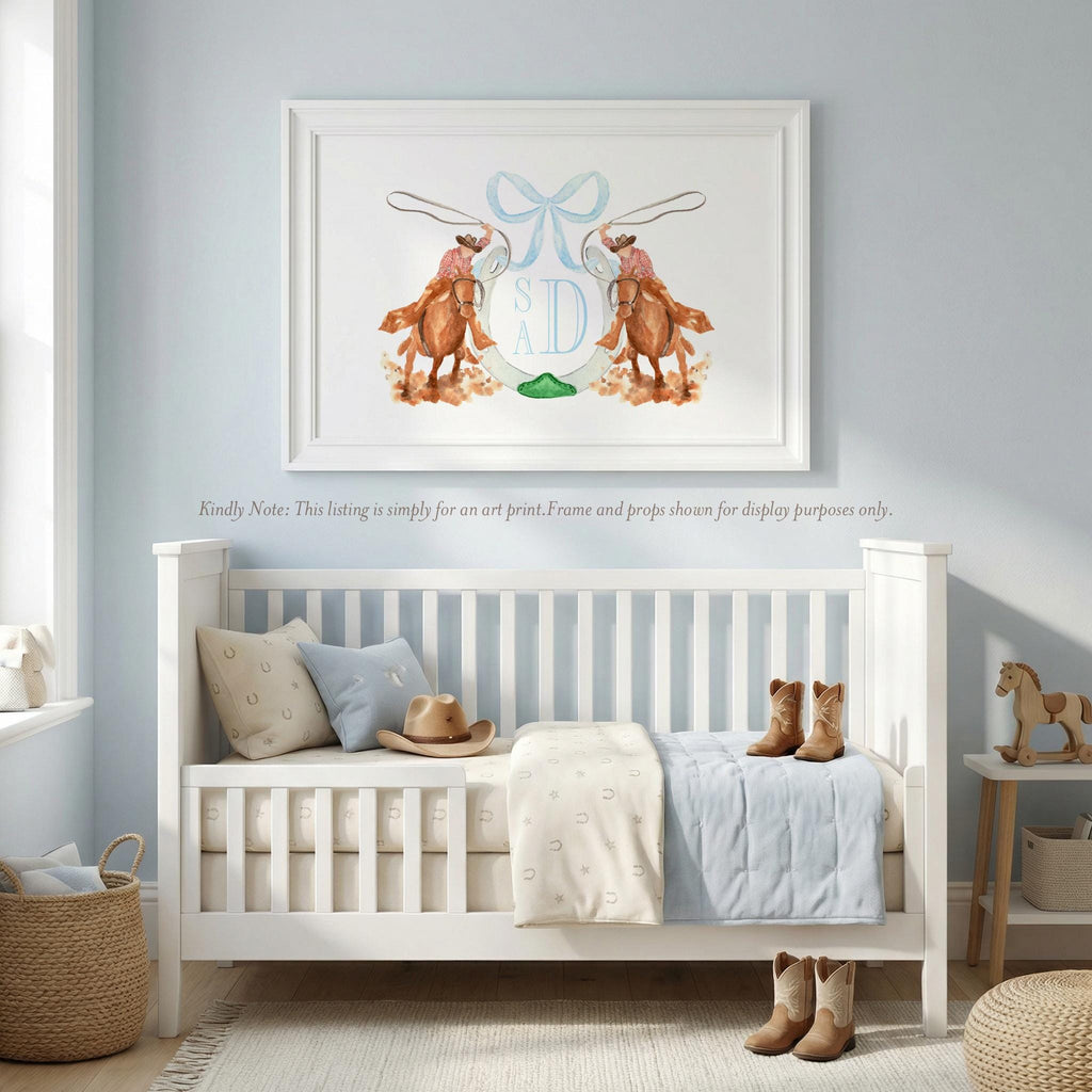 Cowboy Nursery Print | Grandmillennial Horse Baby Boy Monogram Crestt Western - image 1